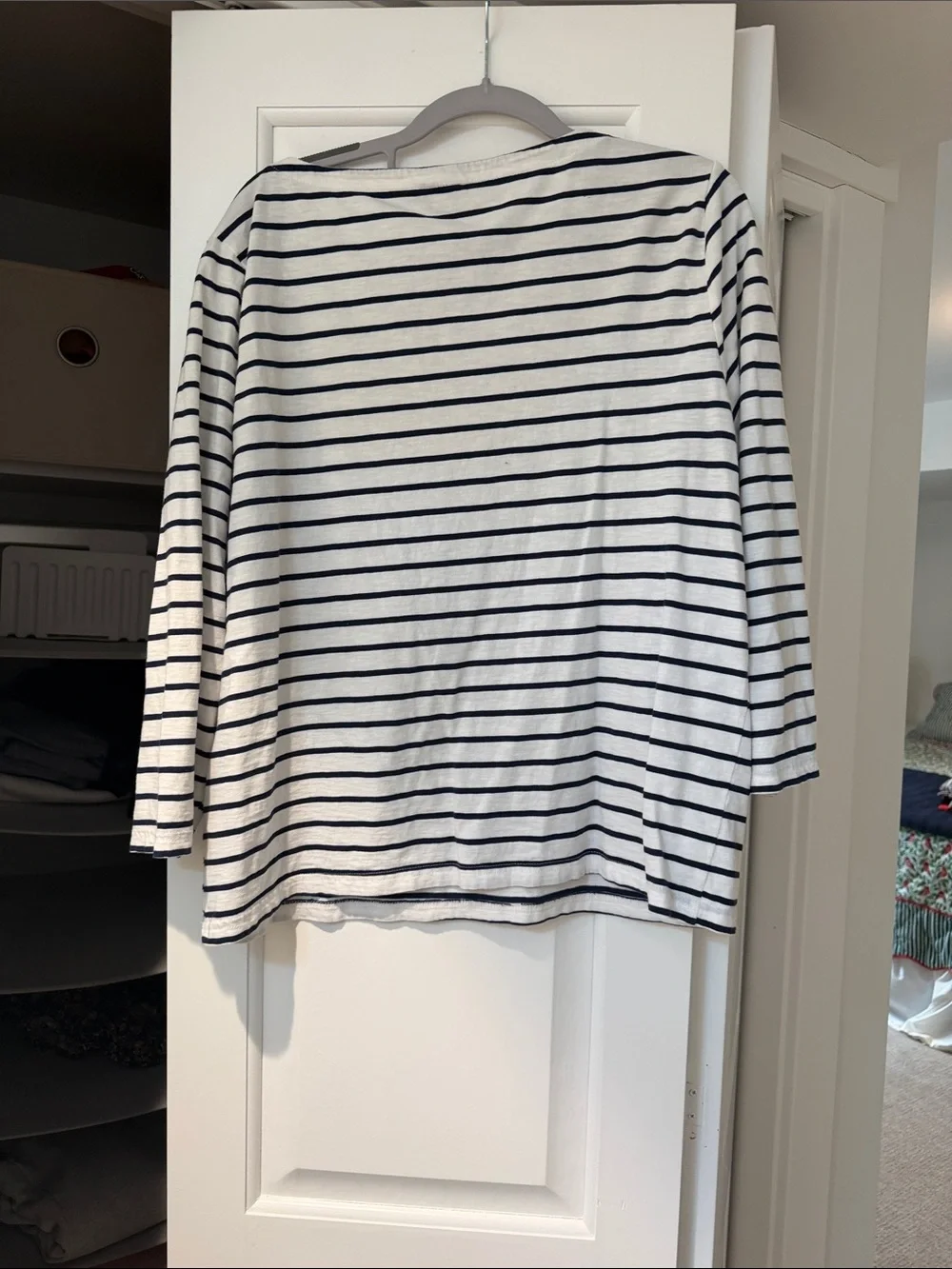 J. Crew White and Navy Striped Boatneck 3/4 sleeve Long Sleeve Top